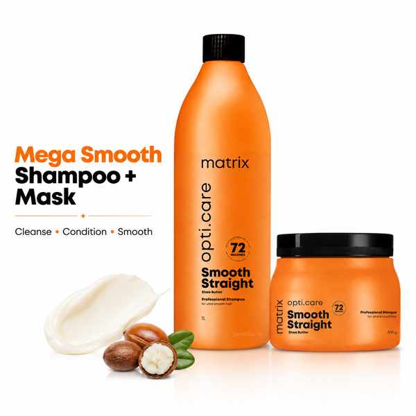 Matrix Mega Smooth Professional Shampoo 1000ml & Shea Butter Mask 500gm Combo