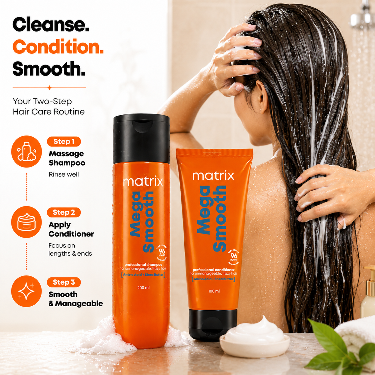 Matrix Mega Smooth Shampoo 200ml & Conditioner 100ml Combo