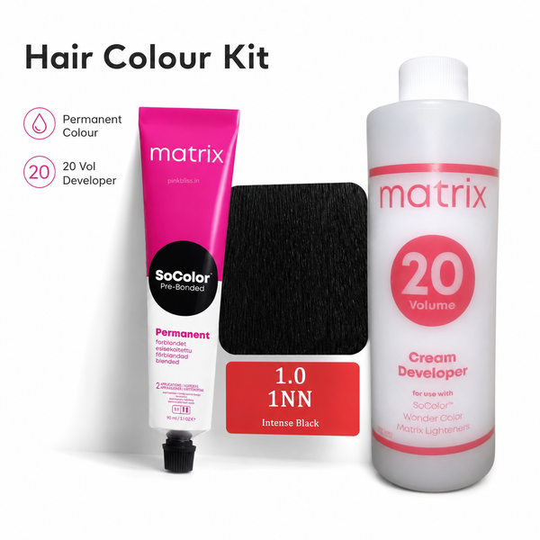 Matrix SoColor 1.0 1NN Intense Black Hair Color & 20 Vol Developer Combo