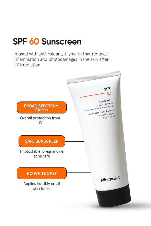 Minimalist SPF 60 PA++++ Broad Spectrum Sunscreen with Silymarin 50g