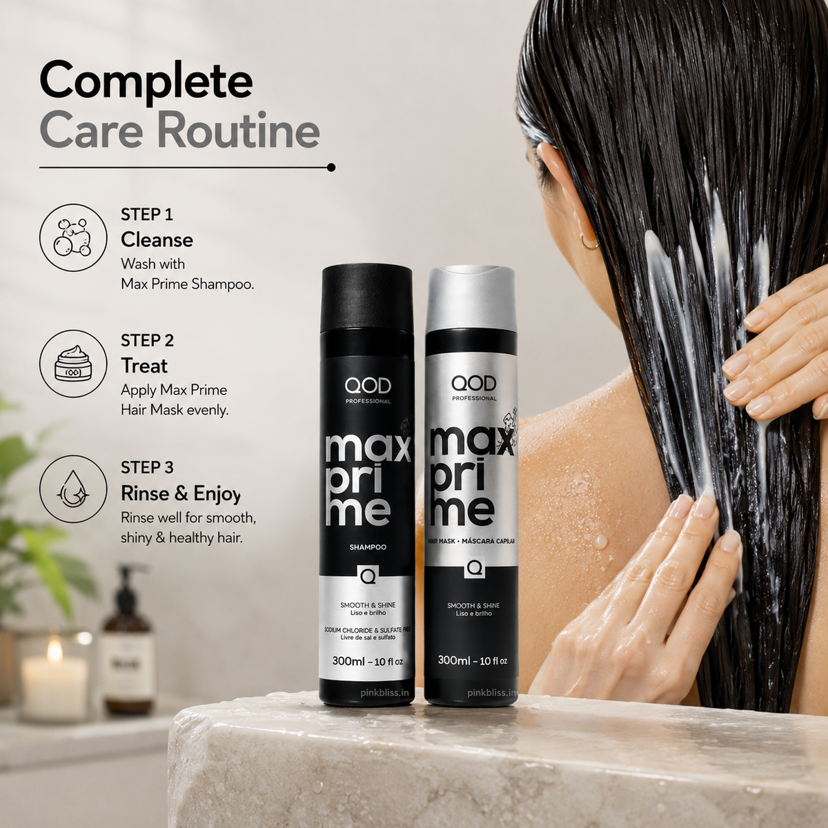 QOD Professional Max Prime Shampoo & Hair Mask Combo 300ml Each