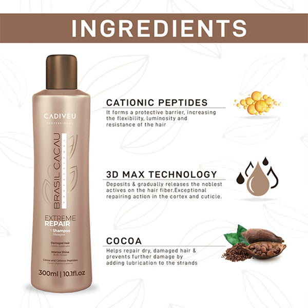 Cadiveu Brasil Cacau Extreme Repair Sulfate Free Shampoo for Damaged Hair 300ml