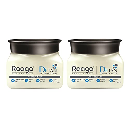 Raaga Professional De-Tan Tan Removal Cream with Kojic & Milk 500g (Pack of 2)