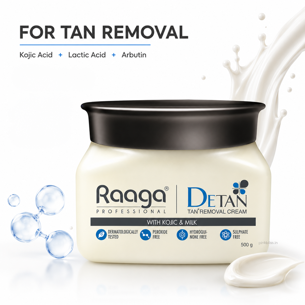 Raaga Professional De-Tan Pack with Kojic, Lactic Acid & Arbutin Tan Removal Cream 500g
