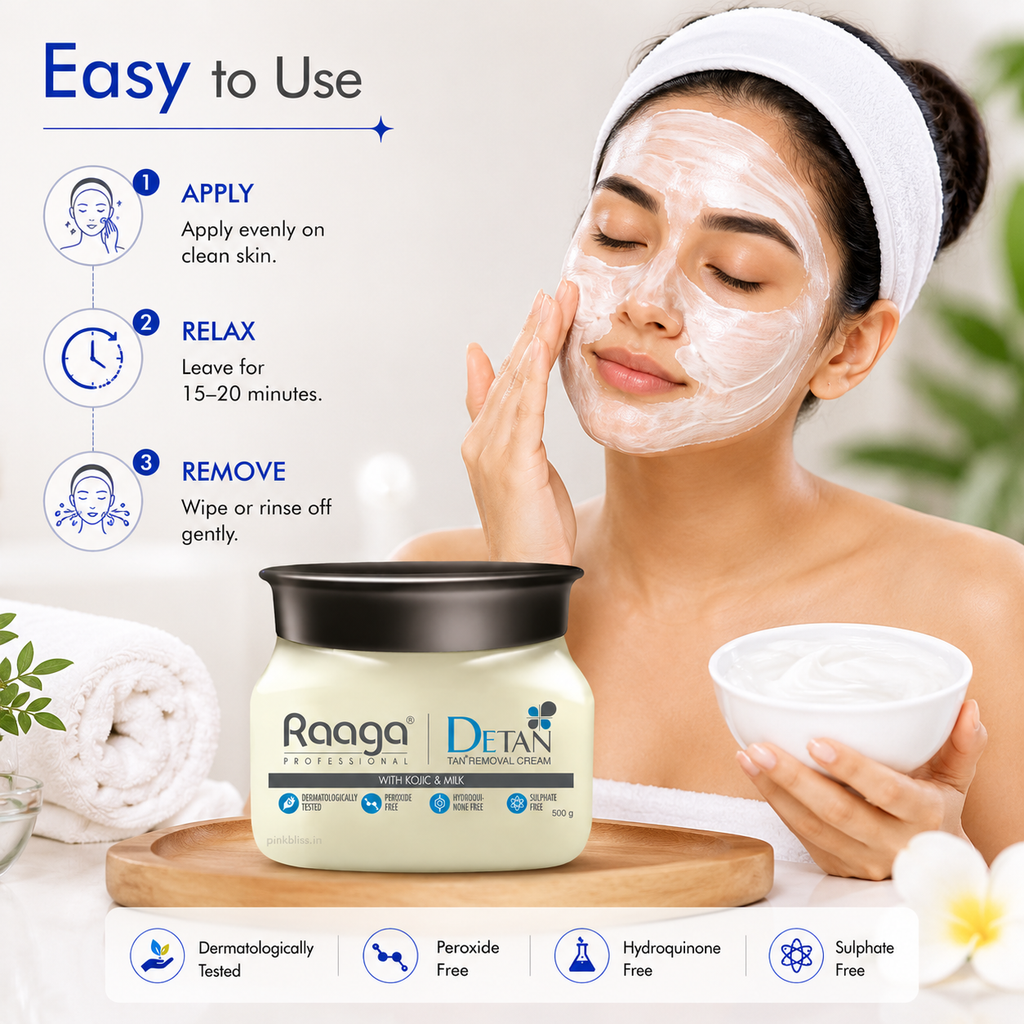 Raaga Professional De-Tan Pack with Kojic, Lactic Acid & Arbutin Tan Removal Cream 500g
