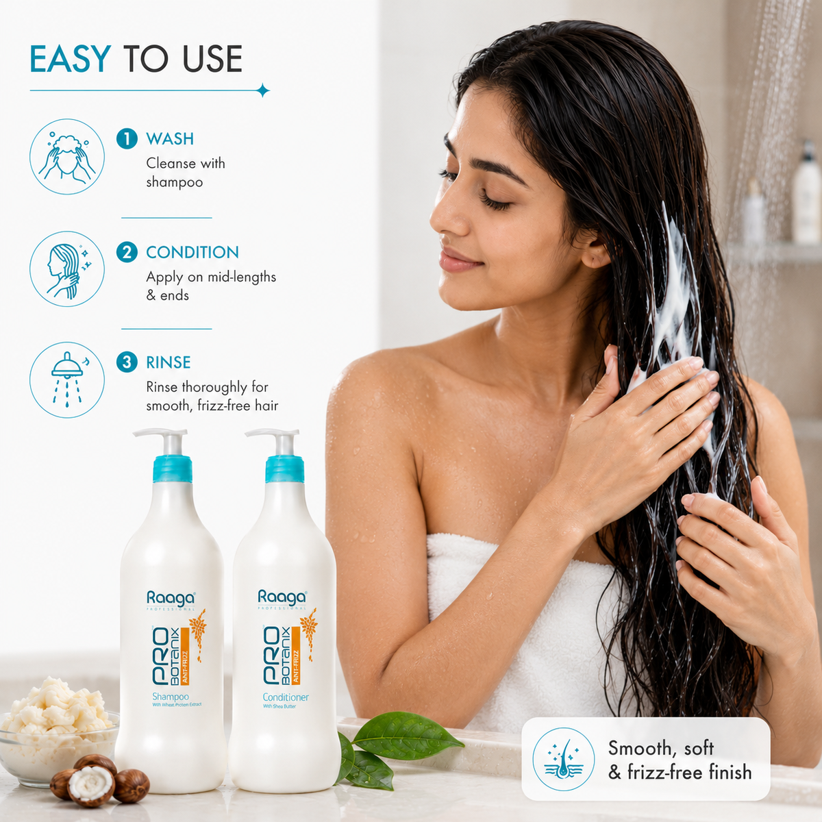 Raaga Professional Pro Botanix Anti-Frizz Shampoo & Conditioner with Shea Butter 1000ml Each