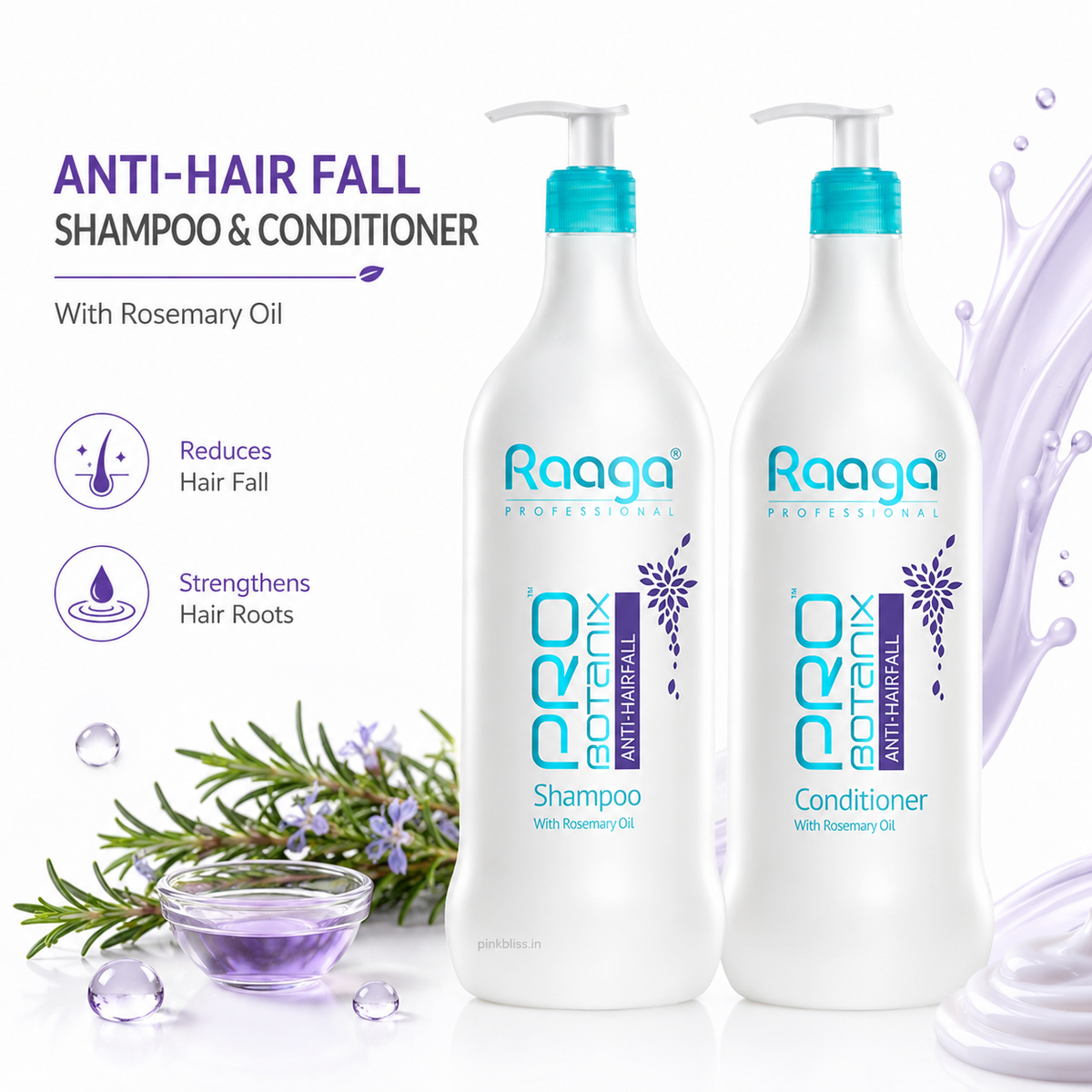 Raaga Professional Pro Botanix Anti-Hair Fall Shampoo & Conditioner with Rosemary Oil 1000ml Each