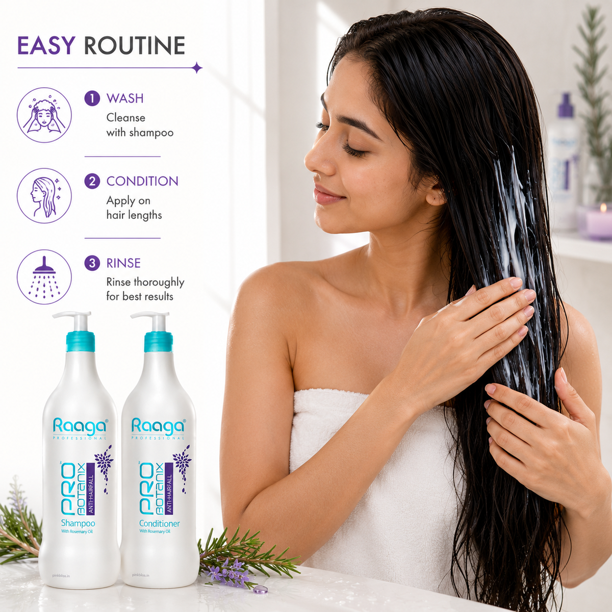 Raaga Professional Pro Botanix Anti-Hair Fall Shampoo & Conditioner with Rosemary Oil 1000ml Each
