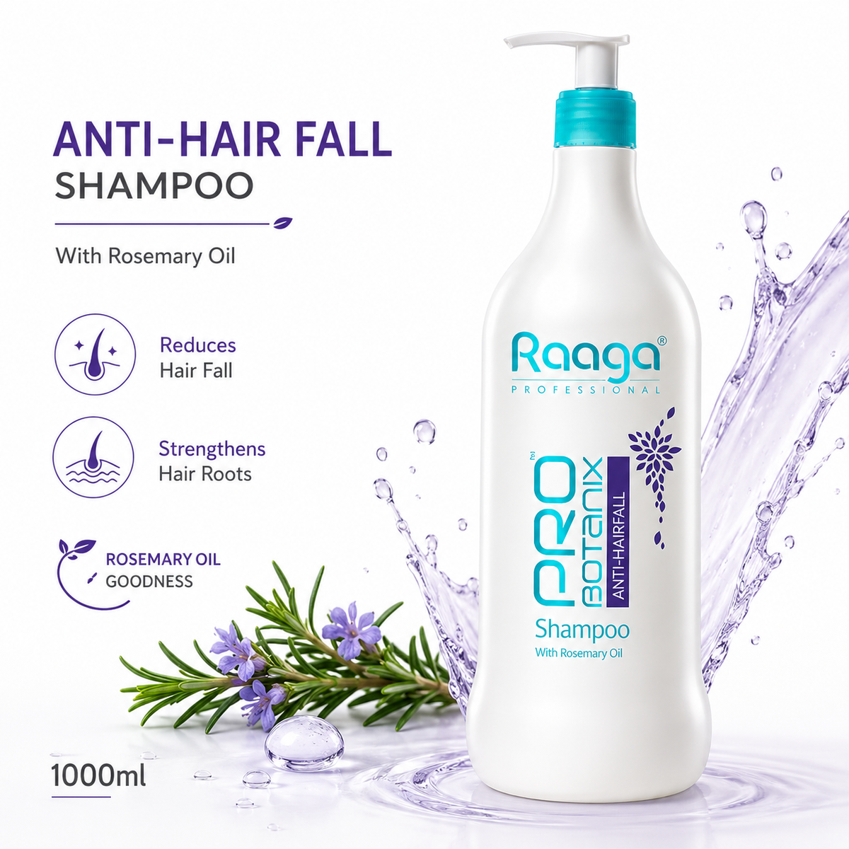 Raaga Professional Pro Botanix Anti-Hairfall Shampoo with Rosemary Oil 1000ml