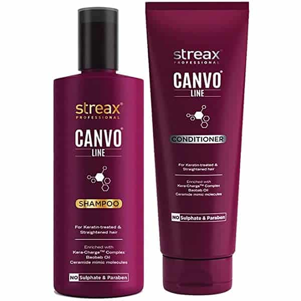 Streax Professional Canvoline Shampoo & Conditioner Duo for Straightened Hair (300ml + 240ml)