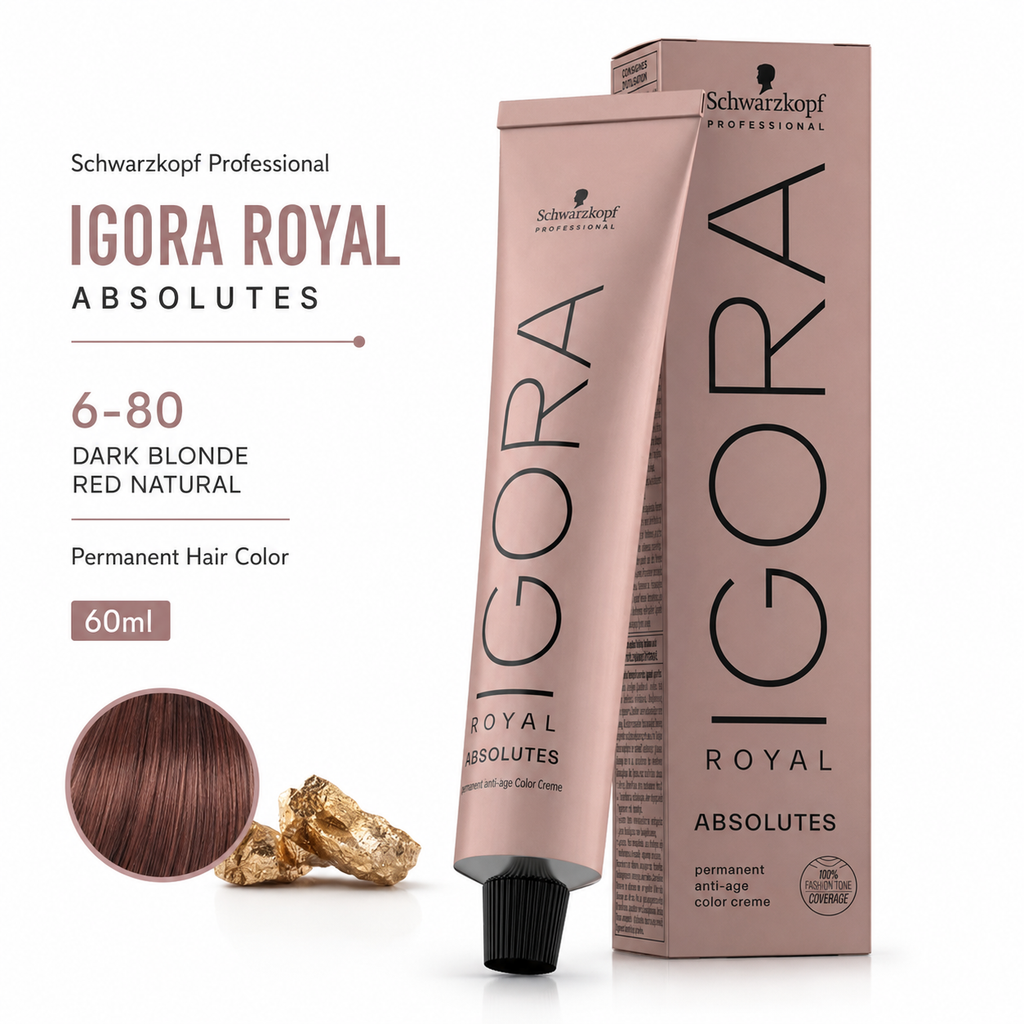 Schwarzkopf Professional IGORA ROYAL Absolutes 6-80 Dark Blonde Red Natural Permanent Hair Color 60ml