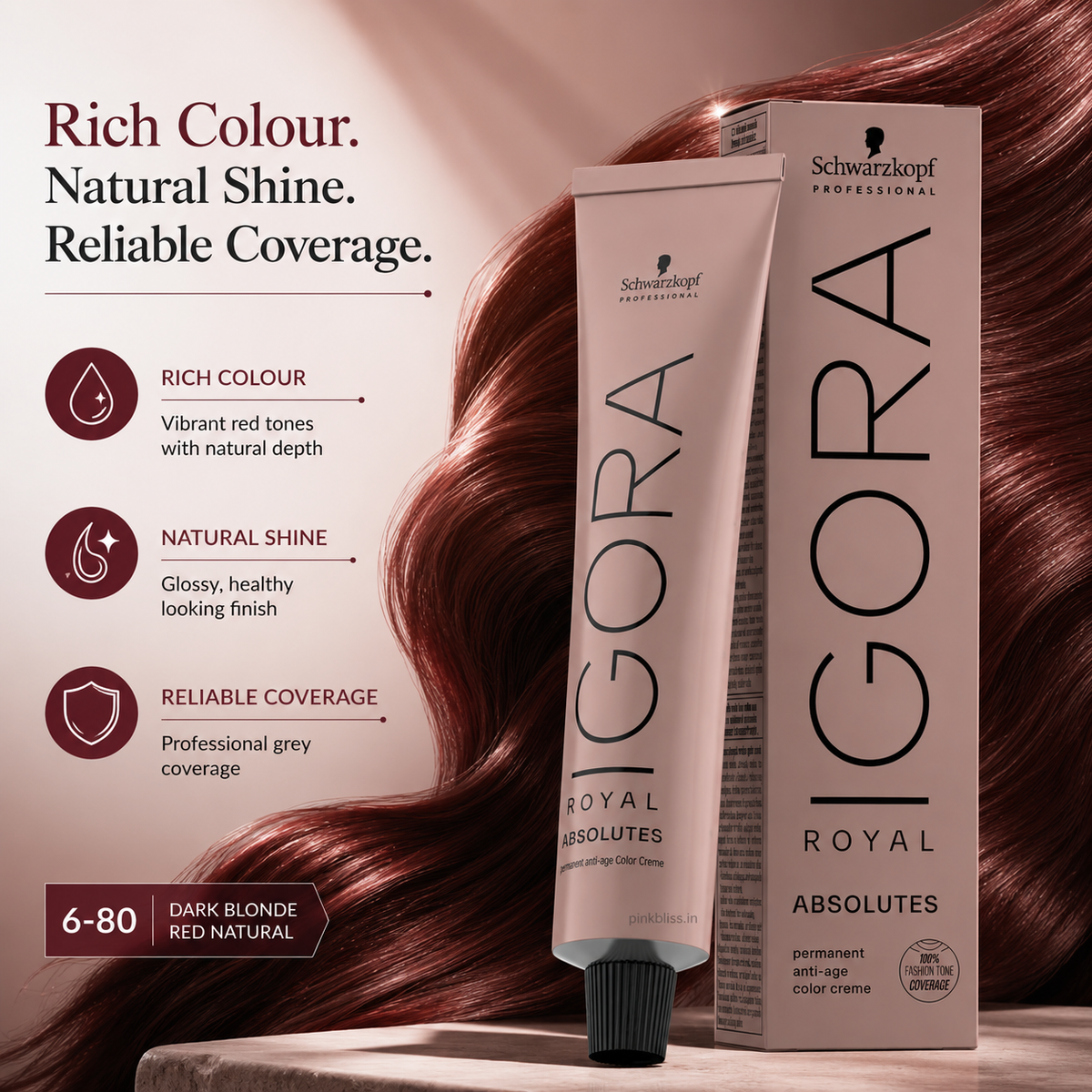 Schwarzkopf Professional IGORA ROYAL Absolutes 6-80 Dark Blonde Red Natural Permanent Hair Color 60ml