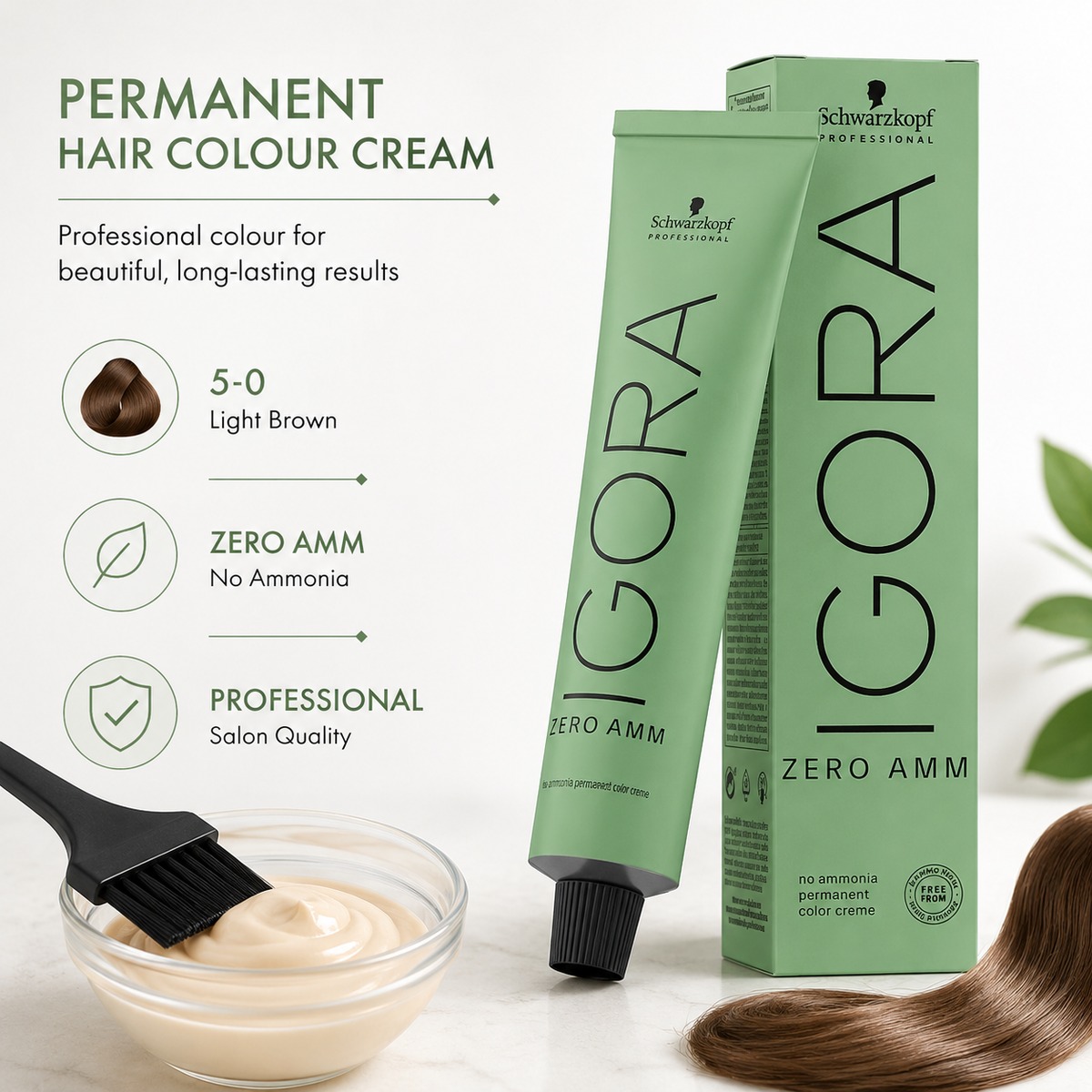 Schwarzkopf Professional IGORA Zero AMM Permanent Hair Color 5-0 Light Brown 60g