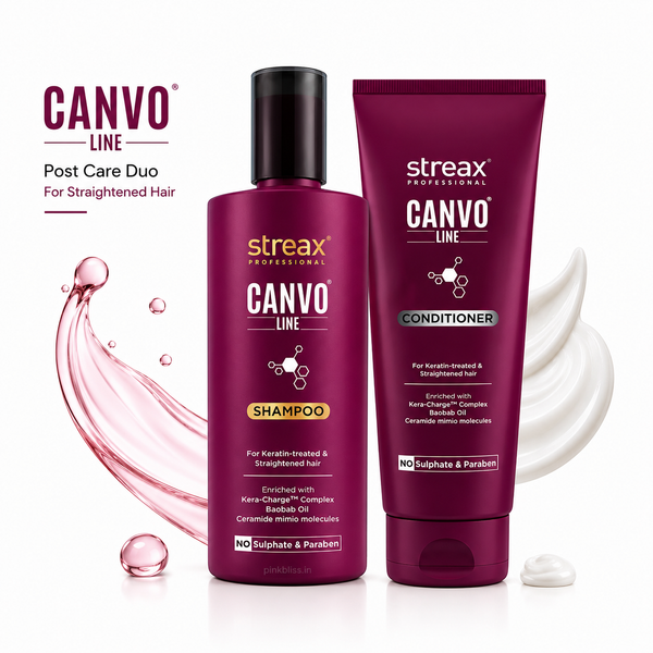 Streax Professional Canvoline Shampoo & Conditioner Duo for Straightened Hair (300ml + 240ml)