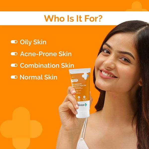 The Derma Co 1% Hyaluronic Sunscreen Aqua Gel SPF 50 PA++++ 50g