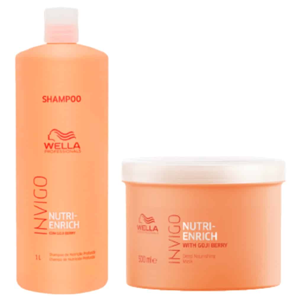Wella Professionals Invigo Nutri Enrich Shampoo 1000ml & Deep Nourishing Mask 500ml Combo For Dry, Frizzy & Damaged Hair