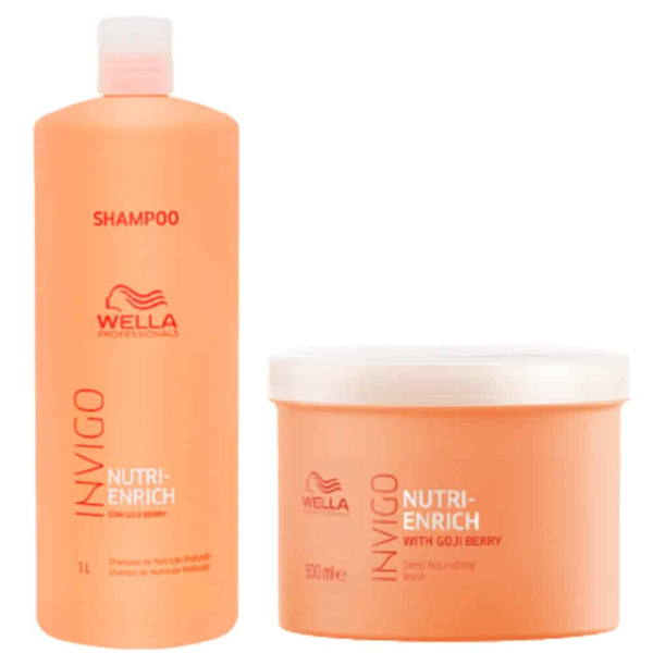 Wella Professionals Invigo Nutri Enrich Shampoo 1000ml & Deep Nourishing Mask 500ml Combo For Dry, Frizzy & Damaged Hair