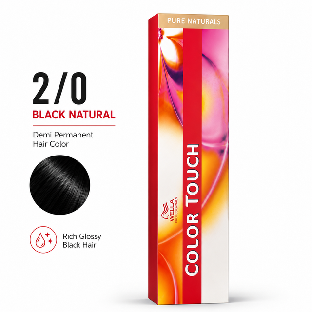 Wella Color Touch 2/0 Black Natural Demi Permanent Hair Color For Rich Glossy Black Hair 60ml