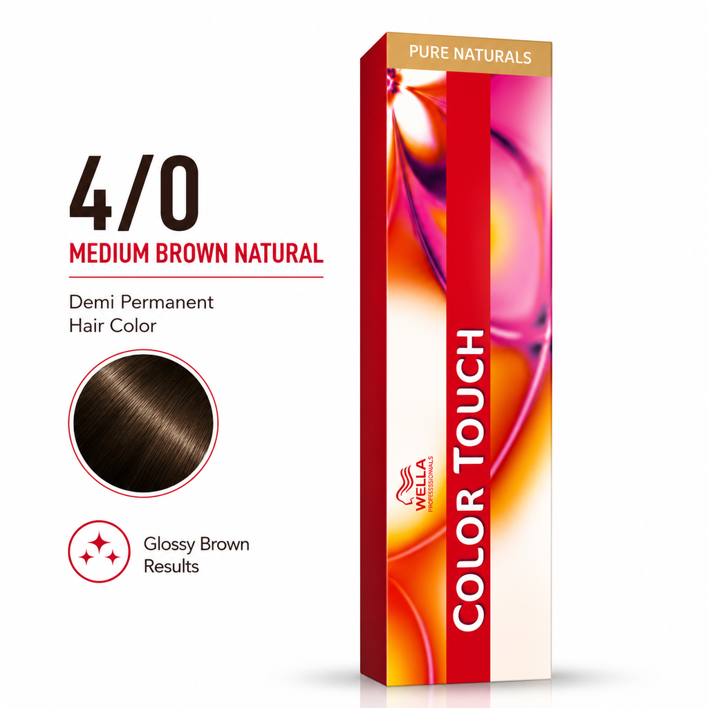 Wella Color Touch 4/0 Medium Brown Natural Demi Permanent Hair Color For Glossy Brown Results 60ml