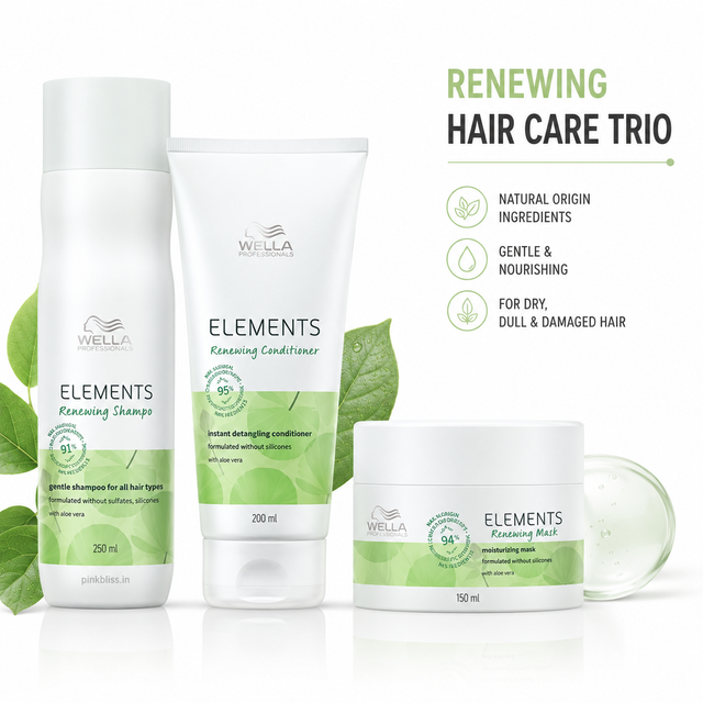 Wella Professionals Elements Renewing Hair Care Trio Shampoo 250ml + Conditioner 200ml + Mask 150ml For Dry, Damaged & Dull Hair