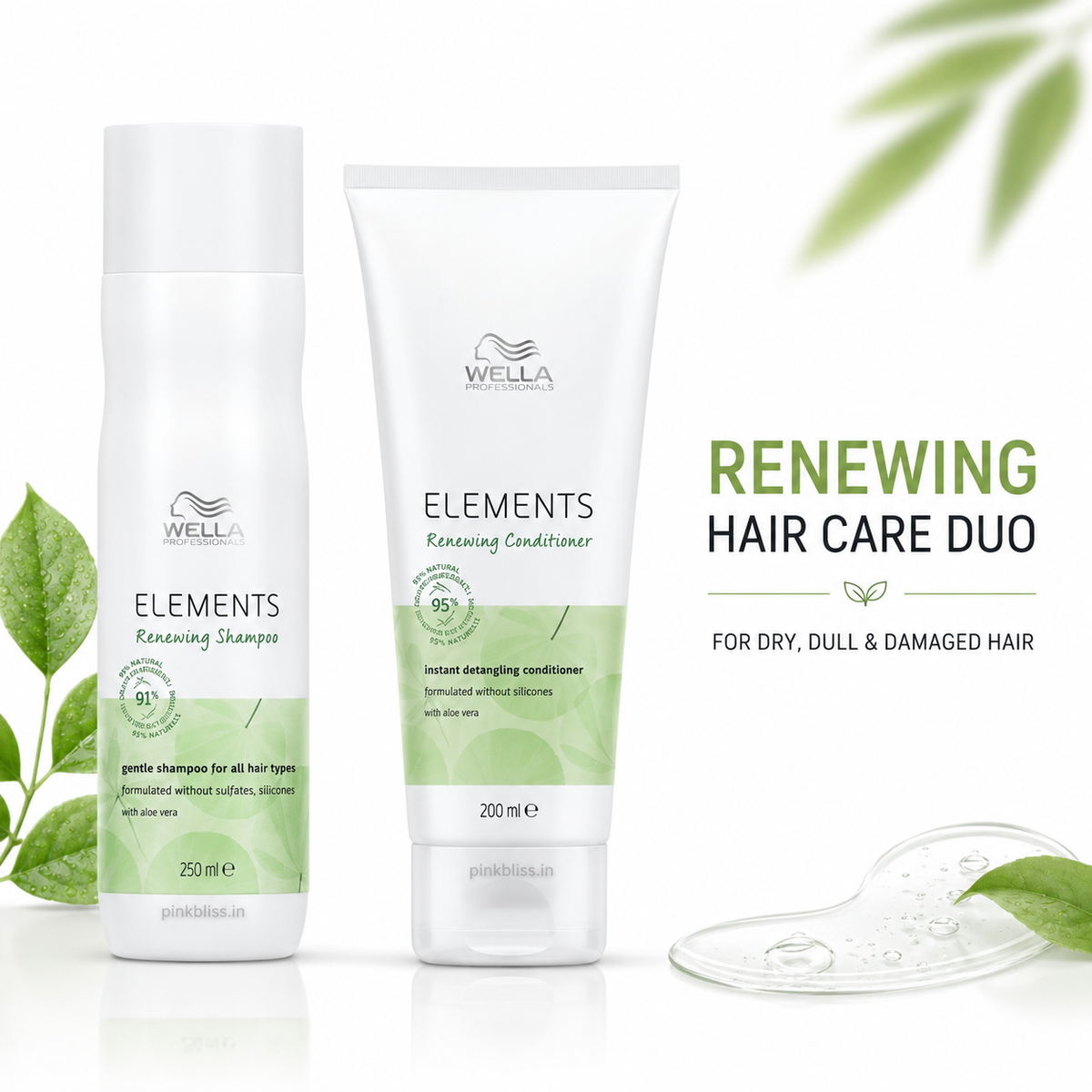 Wella Professionals Elements Renewing Shampoo 250ml & Conditioner 200ml Combo For Dry, Dull & Damaged Hair
