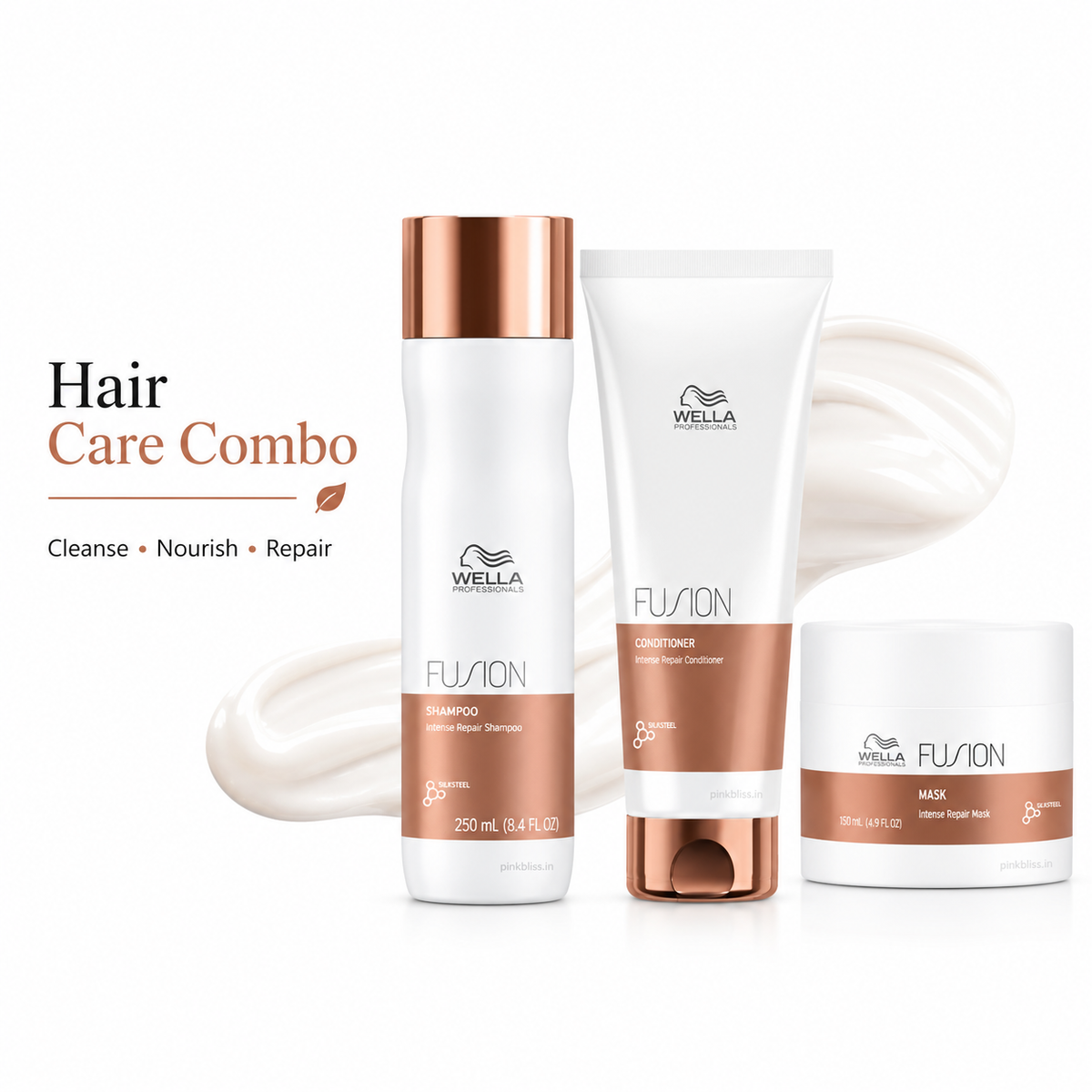 Wella Professionals Fusion Intense Repair Shampoo, Conditioner & Hair Mask Combo For Damaged Hair 250ml + 200ml + 150ml