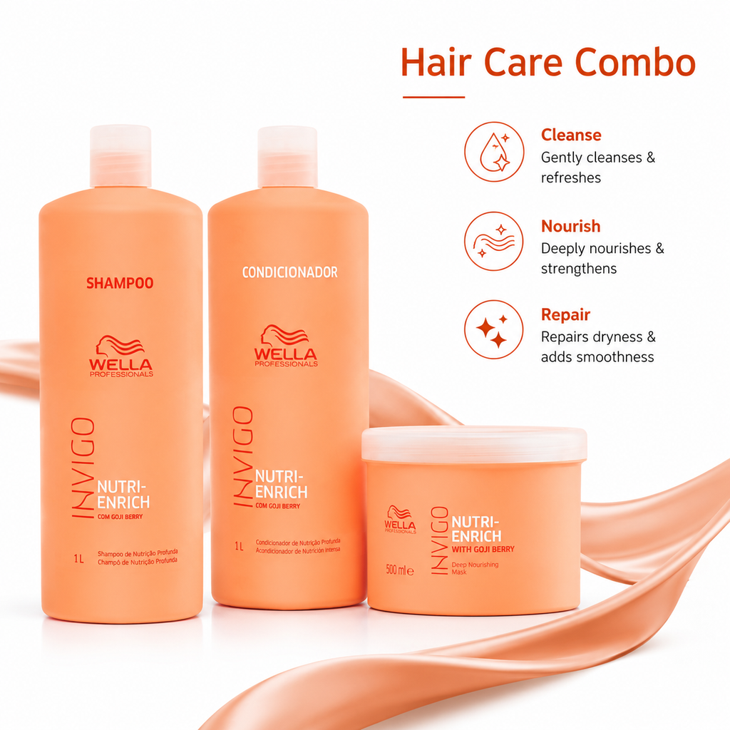 Wella Professionals INVIGO Nutri Enrich Shampoo Conditioner & Hair Mask For Dry, Frizzy & Damaged Hair 1000ml + 1000ml + 500ml