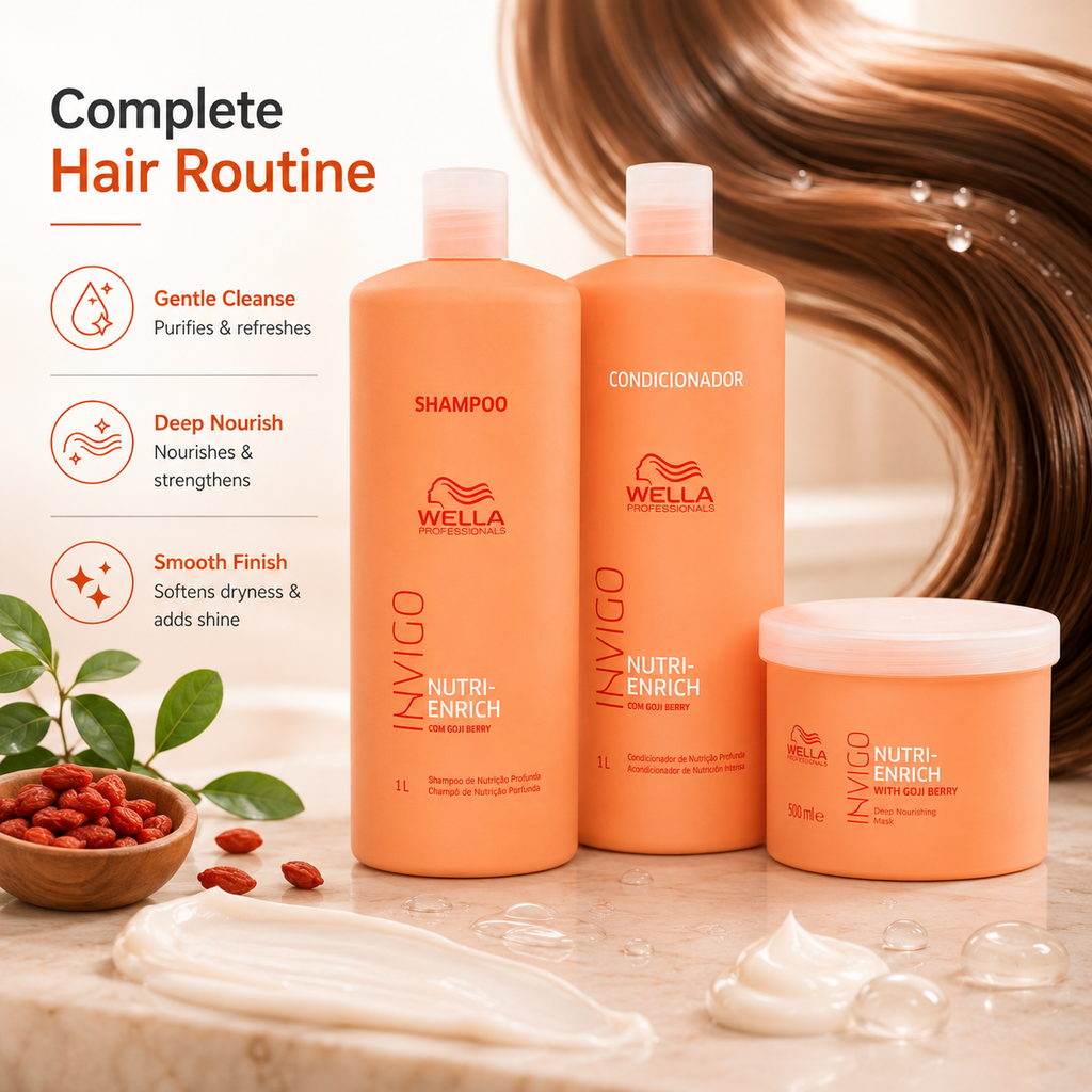 Wella Professionals INVIGO Nutri Enrich Shampoo Conditioner & Hair Mask For Dry, Frizzy & Damaged Hair 1000ml + 1000ml + 500ml