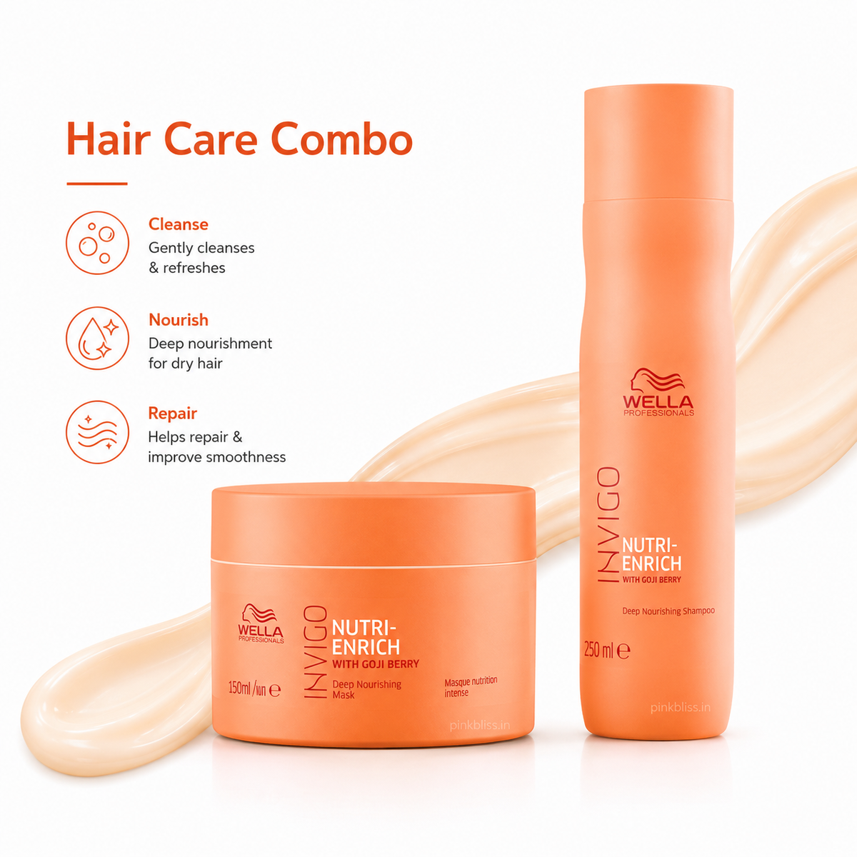 Wella Professionals Invigo Nutri-Enrich Deep Nourishing Shampoo 250ml & Hair Mask 150ml Duo For Dry, Frizzy & Damaged Hair