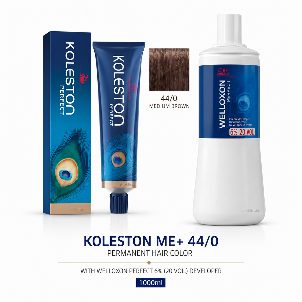 Wella Professionals Koleston Me+ 44/0 Medium Brown Hair Color 60g with Welloxon Perfect 6% 20 Vol Developer 1000ml