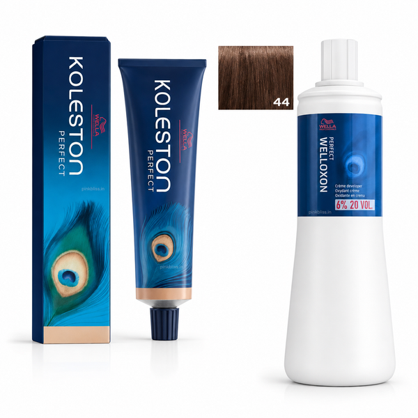 Wella Professionals Koleston Me+ 44/0 Medium Brown Hair Color 60g with Welloxon Perfect 6% 20 Vol Developer 1000ml