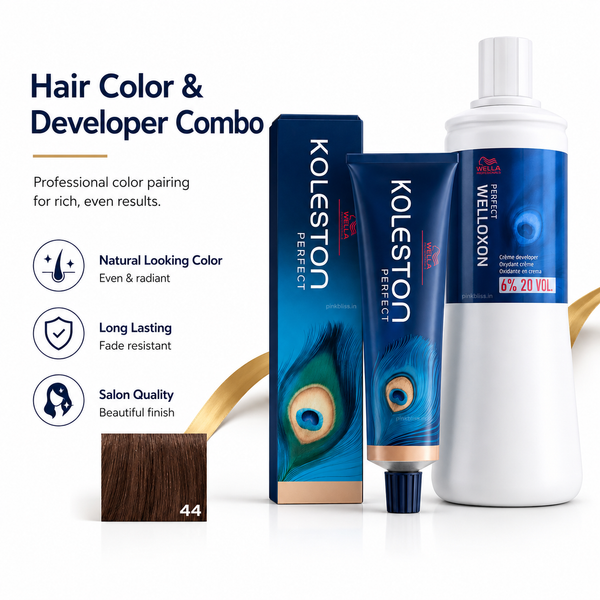 Wella Professionals Koleston Me+ 44/0 Medium Brown Hair Color 60g with Welloxon Perfect 6% 20 Vol Developer 1000ml