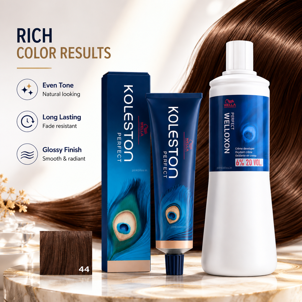Wella Professionals Koleston Me+ 44/0 Medium Brown Hair Color 60g with Welloxon Perfect 6% 20 Vol Developer 1000ml