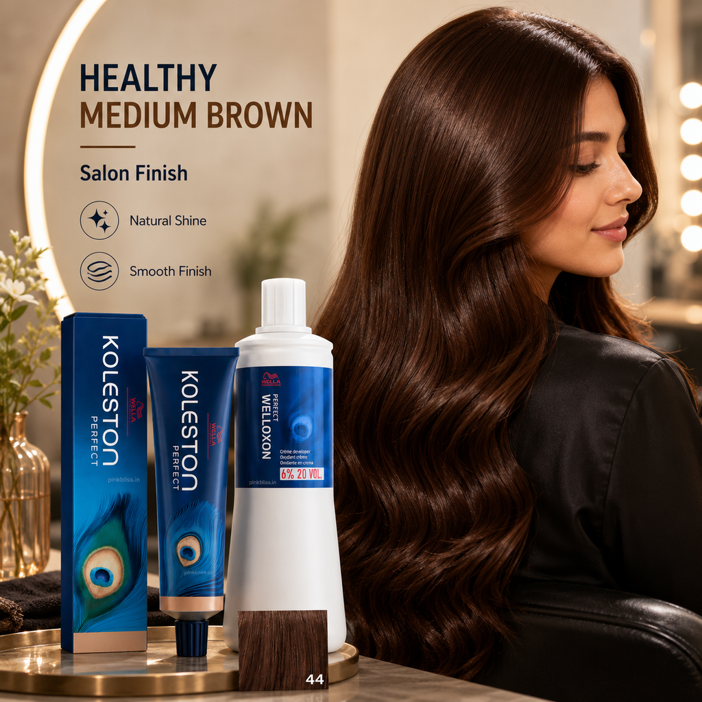 Wella Professionals Koleston Me+ 44/0 Medium Brown Hair Color 60g with Welloxon Perfect 6% 20 Vol Developer 1000ml