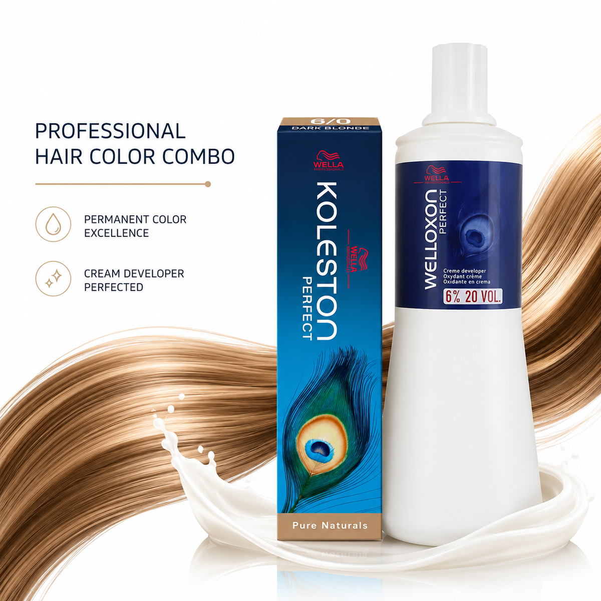 Wella Professionals Koleston Perfect 6/0 Dark Blonde Hair Color 60g With Welloxon Perfect 6% 20 Vol Developer 1000ml