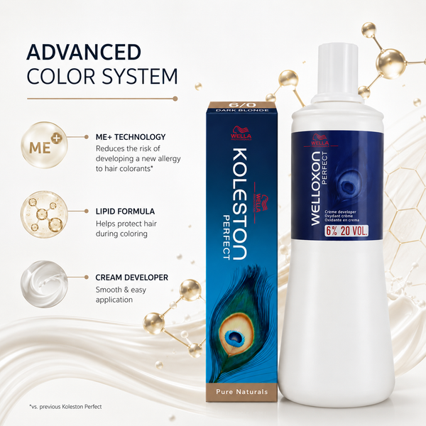 Wella Professionals Koleston Perfect 6/0 Dark Blonde Hair Color 60g With Welloxon Perfect 6% 20 Vol Developer 1000ml