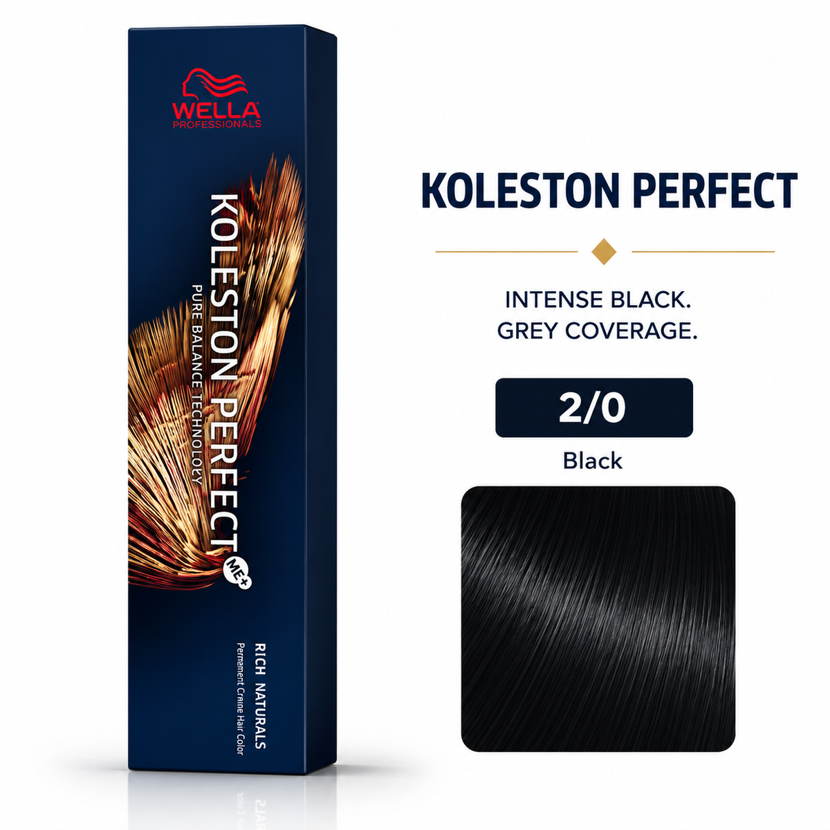 Wella Professionals Koleston Perfect ME+ 2/0 Black Permanent Hair Color For Intense Black Shade & Grey Coverage 60g