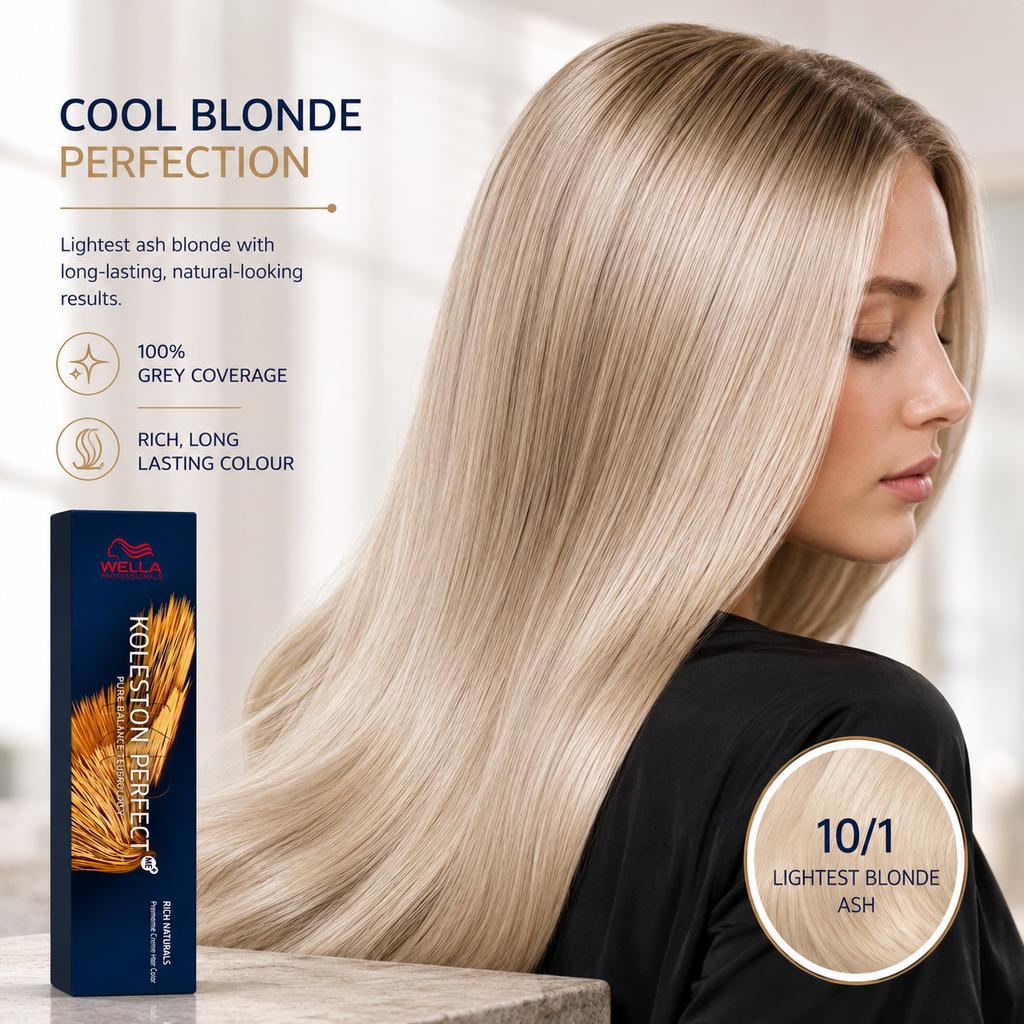 Wella Professionals Koleston Perfect ME+ 10/1 Lightest Blonde Ash Permanent Hair Color For Cool Blonde Tones & Grey Coverage 60g