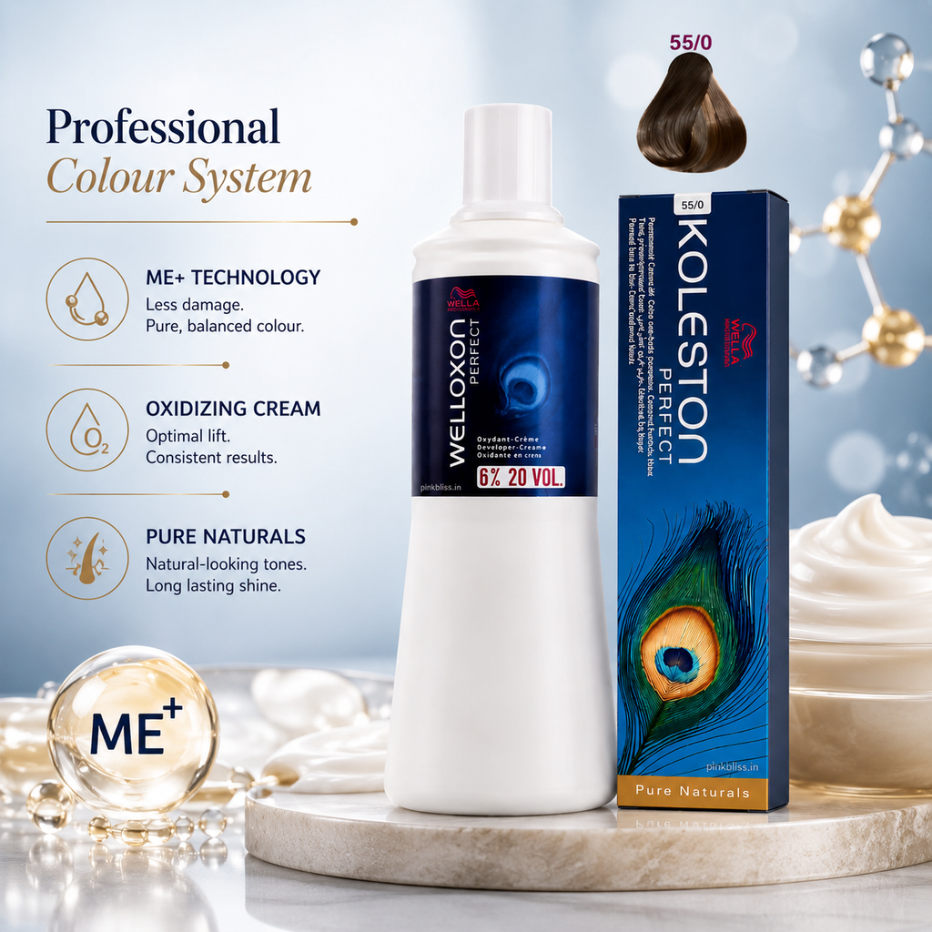 Wella Professionals Koleston Perfect ME+ 55/0 Light Brown Hair Color With Welloxon 6% 20 Vol Developer Combo