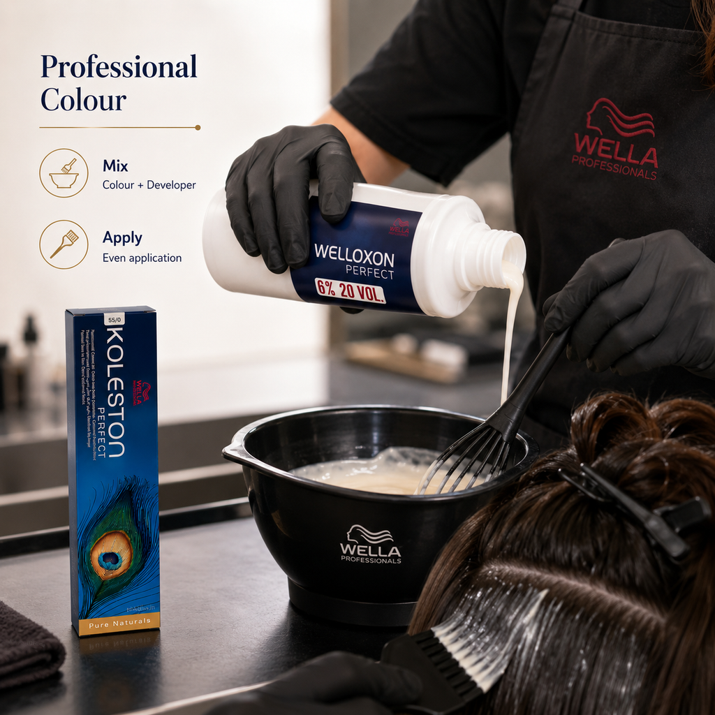 Wella Professionals Koleston Perfect ME+ 55/0 Light Brown Hair Color With Welloxon 6% 20 Vol Developer Combo