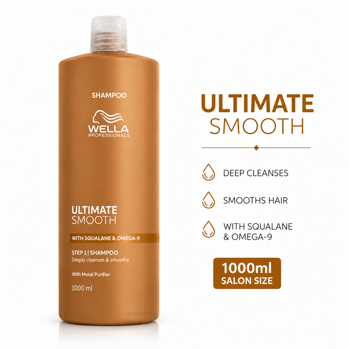 Wella Professionals Ultimate Smooth Shampoo With Squalane & Omega-9 For Dry, Frizzy & Dull Hair 1000ml