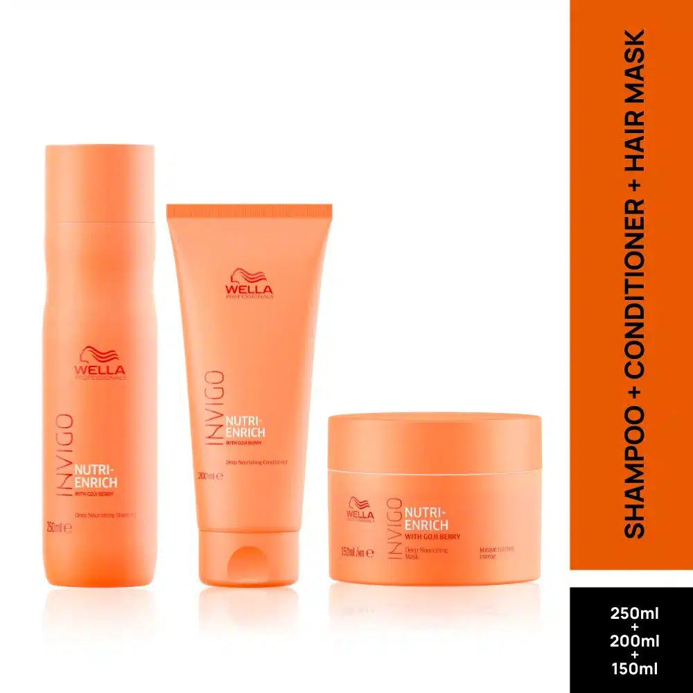 Wella Professionals Invigo Nutri Enrich Shampoo, Conditioner & Mask Trio For Dry, Frizzy & Damaged Hair 250ml+200ml+150ml