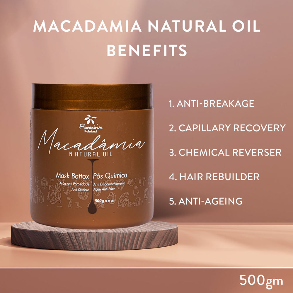 Floractive Profissional W One Macadamia Natural Oil Mask Botox 500g | Hair Reconstructor & Chemical Damage Repair Treatment