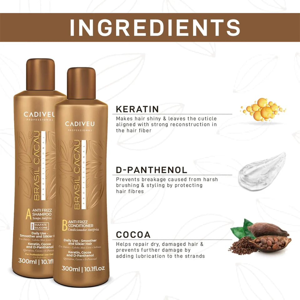 Cadiveu Professional Brasil Cacau Anti-Frizz Shampoo & Conditioner Combo 600ml