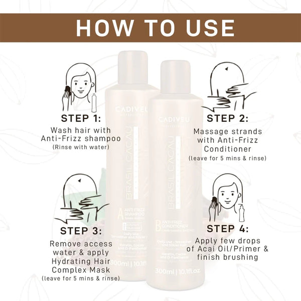 Cadiveu Professional Brasil Cacau Anti-Frizz Shampoo & Conditioner Combo 600ml