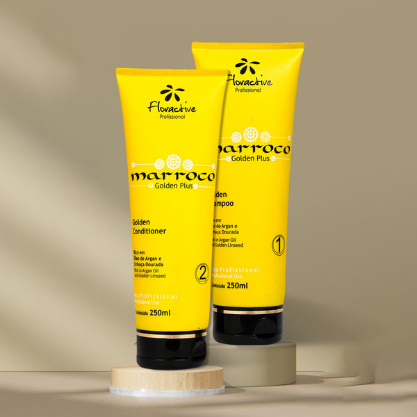 Floractive Profissional Marroco Golden Plus Shampoo & Conditioner Combo 250ml Each | Hydration & Repair Hair Care Duo