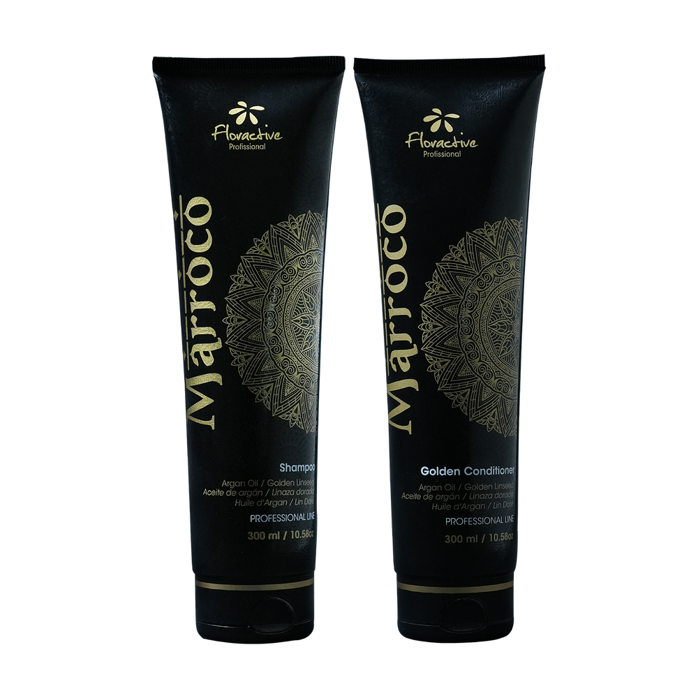 Floractive Profissional Marroco Golden Shampoo & Conditioner 300ml Each | Hydrating Hair Care for Dry, Damaged & Chemically Treated Hair