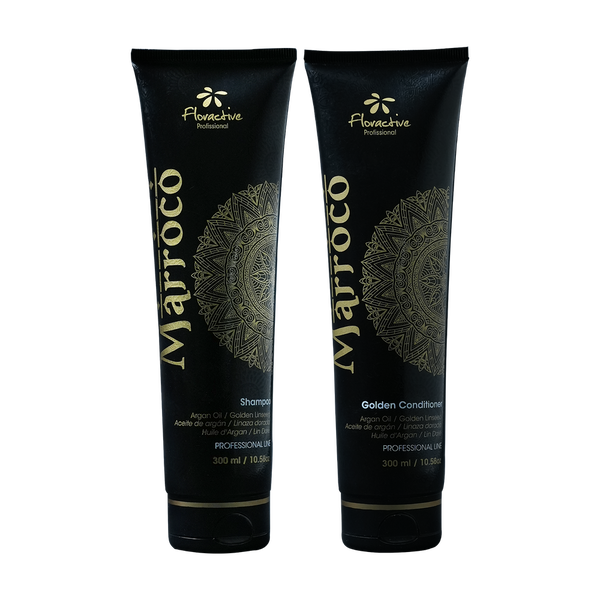 Floractive Profissional Marroco Golden Shampoo & Conditioner 300ml Each | Hydrating Hair Care for Dry, Damaged & Chemically Treated Hair