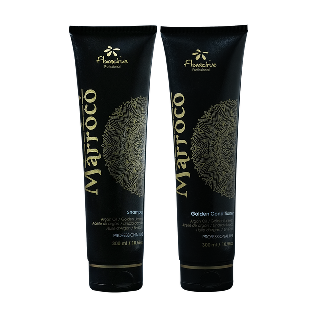 Floractive Profissional Marroco Golden Shampoo & Conditioner 300ml Each | Hydrating Hair Care for Dry, Damaged & Chemically Treated Hair