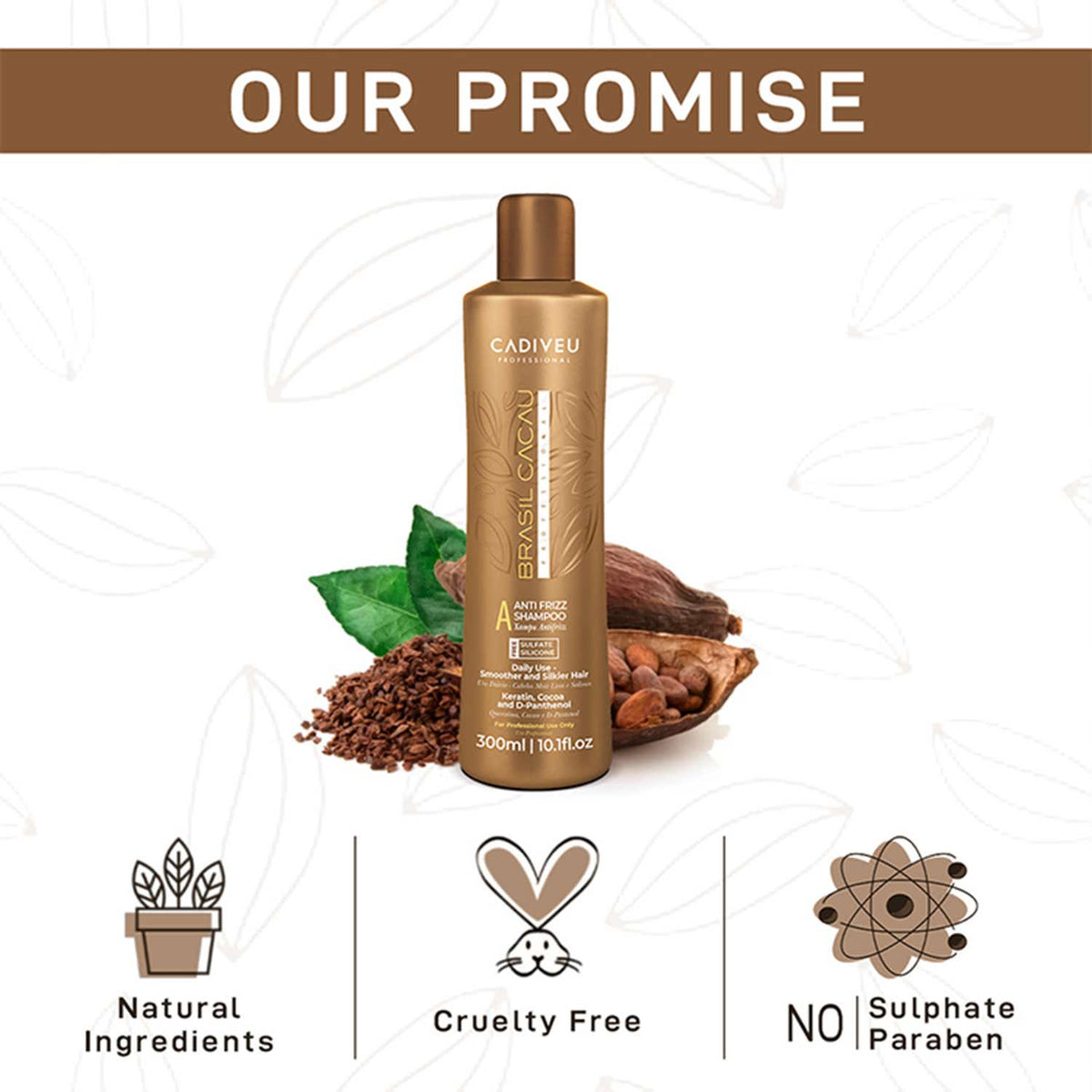 Cadiveu Brasil Cacau Anti Frizz Sulfate Free Shampoo for Smooth Hair 300ml